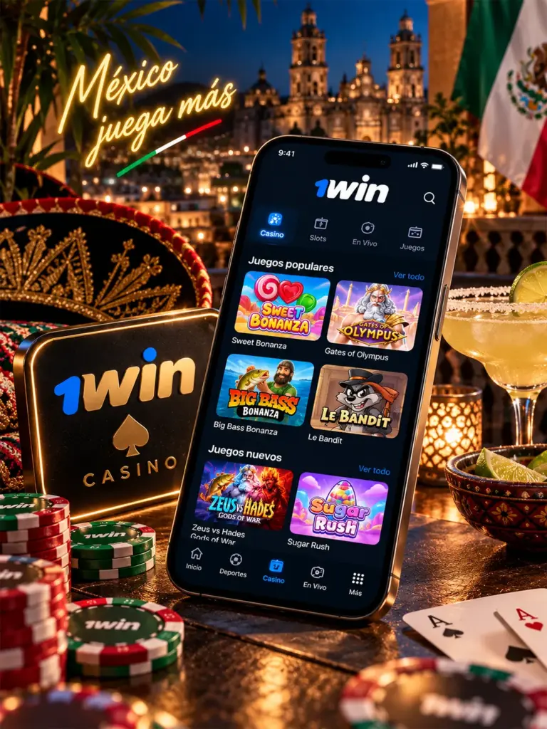 Ilustración de juegos de casino de 1win para México