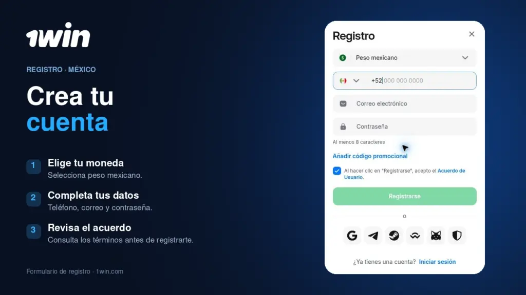 Ilustración de registro de 1win para México
